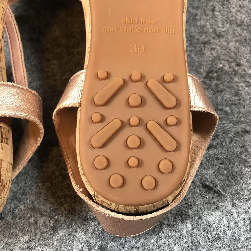 Miss Albright Sandals Womens Size 9‎ Rose Gold Leather Strappy Low Cork Wedge